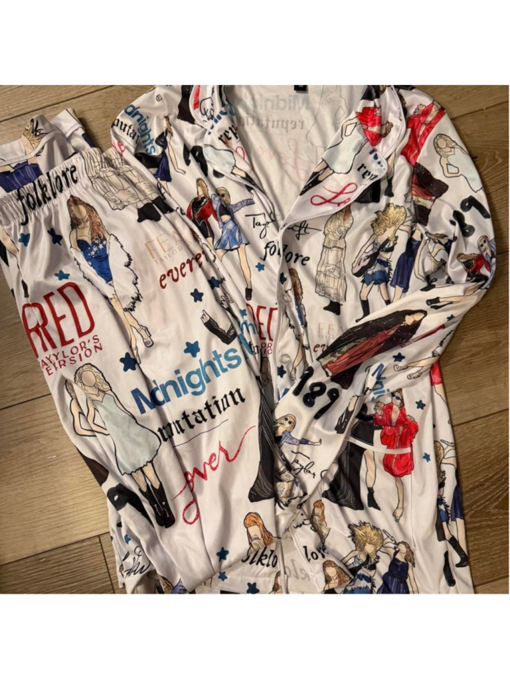 Taylor Swift Eras all-over print pajama set size Medium featuring iconic looks